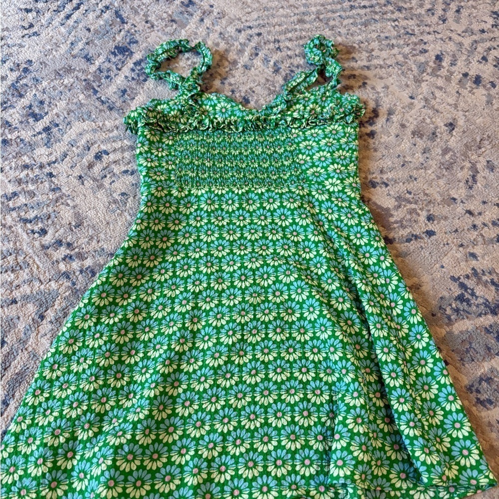 ZARA ruffled green 70s mini dress XS - Picture 4 of 4